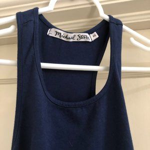 Michael Stars navy blue racerback body con dress with ruching